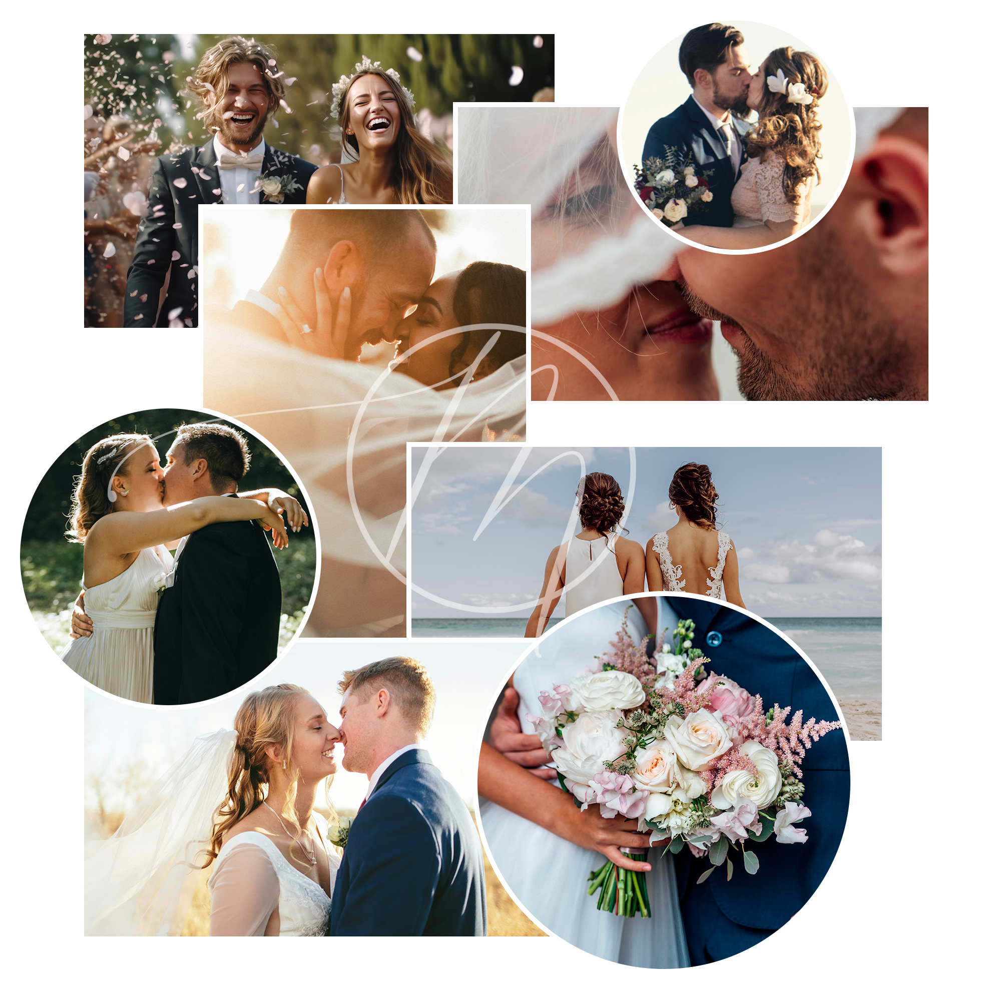 Collage an Fotos von glücklichen Hochzeitspaaren Hochzeitsplanung Wien, Niederösterreich, Burgenland